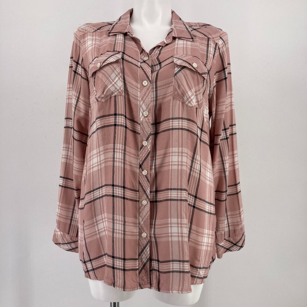 Torrid Top Taylor Pink Plaid Button Front Shirt Long Sleeve Size 2
